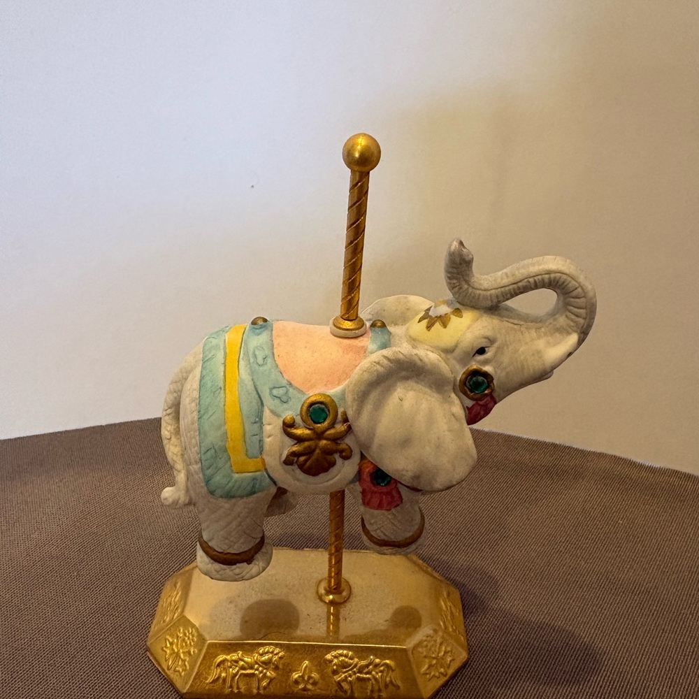 Decorative Elephant Carousel Figurine with 24k Gold-Plated Base Accents 5 1/2”